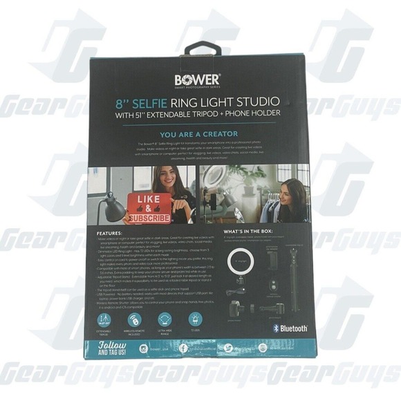 Bower 8" Selfie Ring Light Studio 51" Extendable Tripod, Phone Holder & Remote - Picture 2 of 2